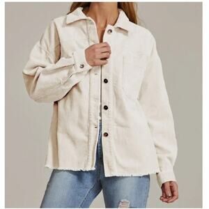 Zara Cream Corduroy Raw Hem Shacket